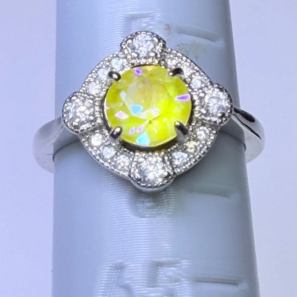 Fragrant Jewels Aureus Womens Yellow Crystal Halo Ring Silver Tone Size 5